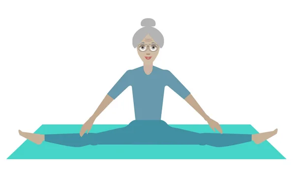 Femeie Vârstă Practică Yoga Ilustrație Vectorială Fundal Alb — Vector de stoc