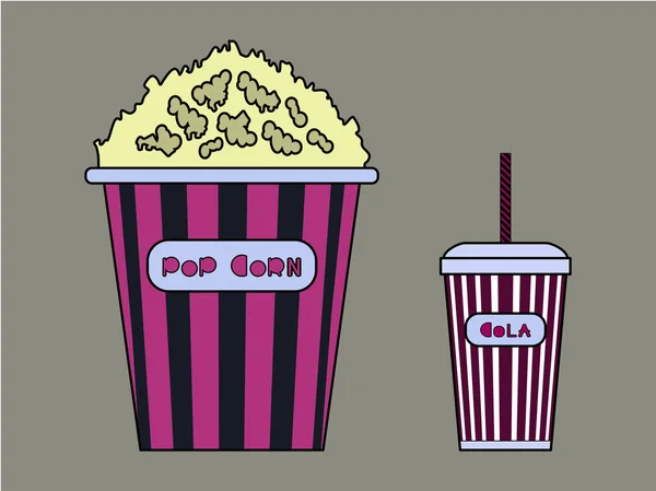 Makanan Cepat Saji Popcorn Dan Air Soda Ilustrasi Vektor - Stok Vektor