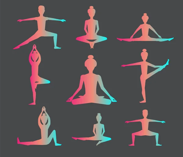 Pose Yoga Illustrazione Silhouette Vettoriale — Vettoriale Stock