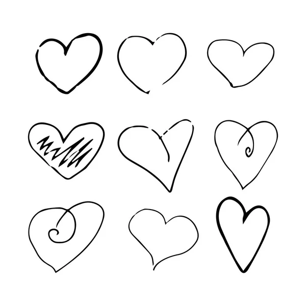 Aantal Harten Voor Valentijn Day Vector Afbeelding Hand Tekenen — Stockvector