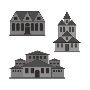çeşitli binalar. Beyaz arka plan üzerinde vektör çizim