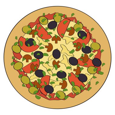 peynirli pizza. Beyaz arka plan üzerinde vektör çizim
