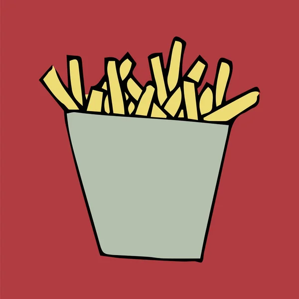 French Fries Fast Makanan Ilustrasi Vektor Gambar Tangan - Stok Vektor