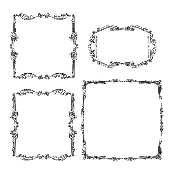 Набор Декоративных Винтажных Рамок Графика Нарисована Ручной Векторной Иллюстрацией Белом — стоковый вектор