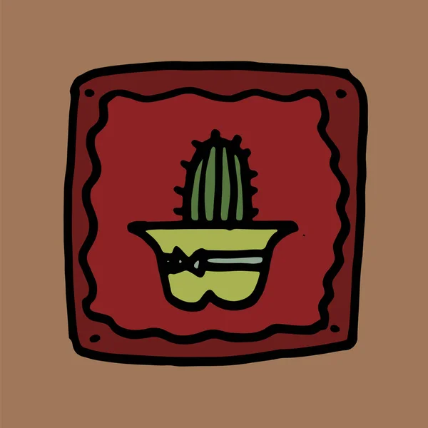 Cactus Dans Cadre Jolie Illustration Vecteur Dessiné Main — Image vectorielle
