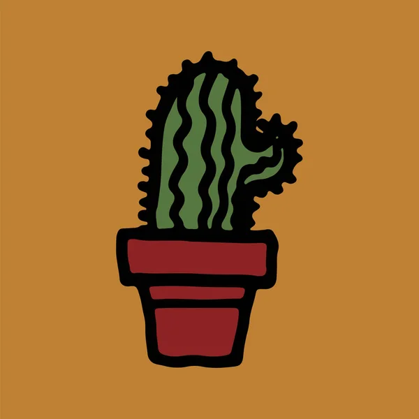 Cactus Una Pentola Illustrazione Vettoriale Disegnata Mano — Vettoriale Stock