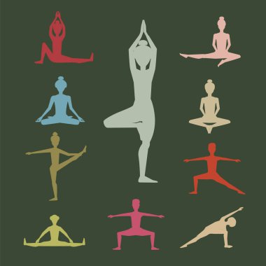 Yoga seti teşkil etmektedir. vektör çizim