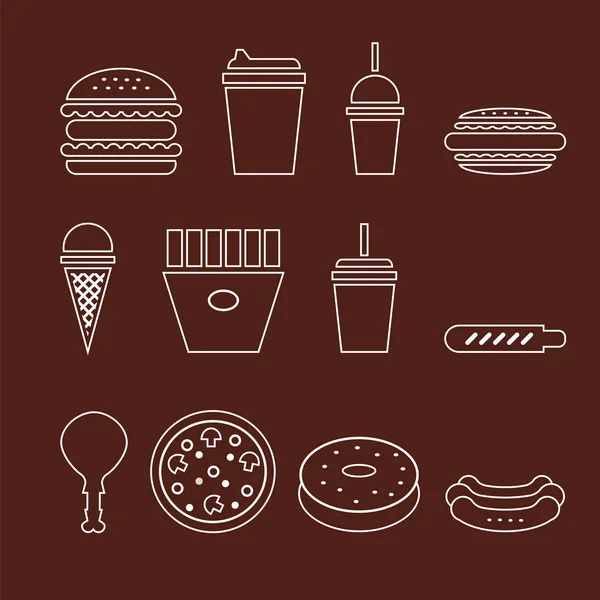 Setul Icoane Fast Food Ilustrație Vectorială — Vector de stoc