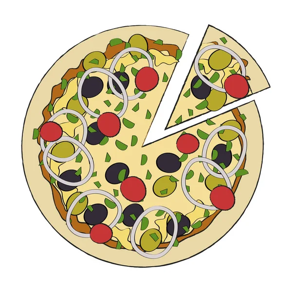 Pizza Dengan Keju Ilustrasi Vektor Pada Latar Belakang Putih - Stok Vektor