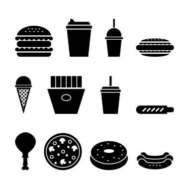 Lokanta Icons set. siyah ve beyaz vektör çizim