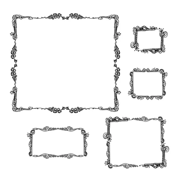 Набор Декоративных Винтажных Рамок Графика Нарисована Ручной Векторной Иллюстрацией Белом — стоковый вектор