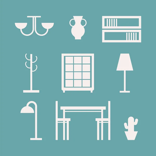 Conjunto Iconos Muebles Ilustración Vectorial — Vector de stock