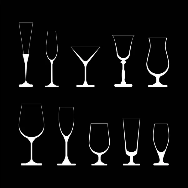 Σετ Από Ποτήρια Κρασιού Εικονογράφηση Διάνυσμα Μαύρο Φόντο — Διανυσματικό Αρχείο