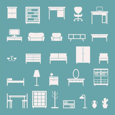 Mobilya Icons set. Vektör çizim