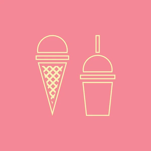 冰淇淋蛋筒和奶昔图标 在粉红色背景的向量例证 — 图库矢量图片