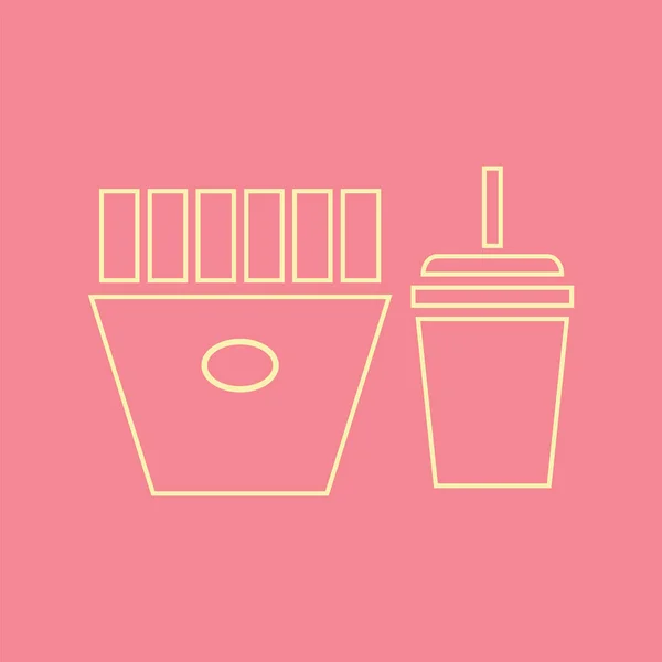 Franse Frietjes Soda Water Fastfood Pictogram Vector Afbeelding Roze Achtergrond — Stockvector