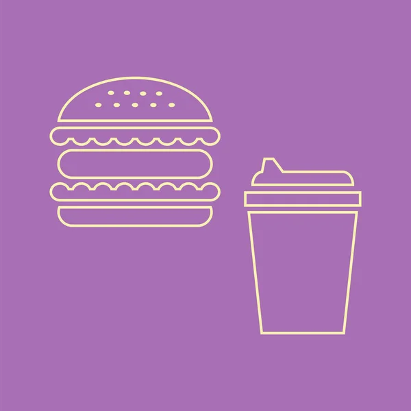 Hamburger Pahar Cafea Pictograma Fast Food Ilustrație Vectorială — Vector de stoc