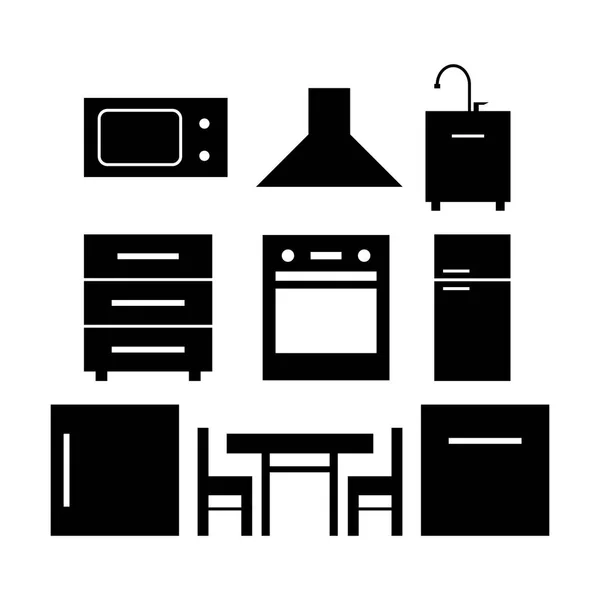 Σετ Επίπλων Κουζίνας Icons Vector Εικονογράφηση — Διανυσματικό Αρχείο