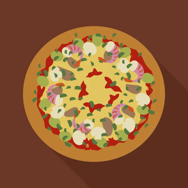 Pizza Ikonen Platta Med Skuggor Vektorillustration — Stock vektor