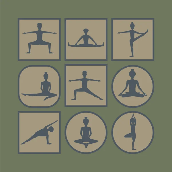 Yoga Stellt Ikonen Vektorillustration — Stockvektor