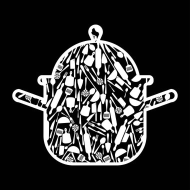 saucepan.Vector resimde siyah arka plan üzerine