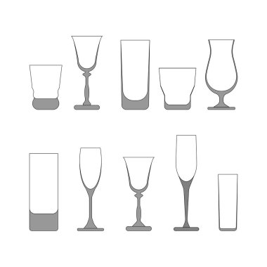 şarap bardakları ayarlayın. Beyaz arka plan üzerinde vektör çizim
