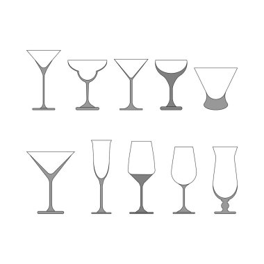 şarap bardakları ayarlayın. Beyaz arka plan üzerinde vektör çizim