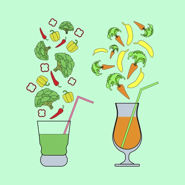 Jus Fruits Légumes Ensemble Illustration Vectorielle Colorée — Image vectorielle