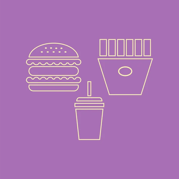 Friet Hamburger Soda Water Fastfood Pictogram Vectorillustratie — Stockvector