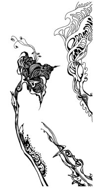 Çiçek ile siyah ve beyaz soyut kompozisyon. çizilmiş vektör çizim