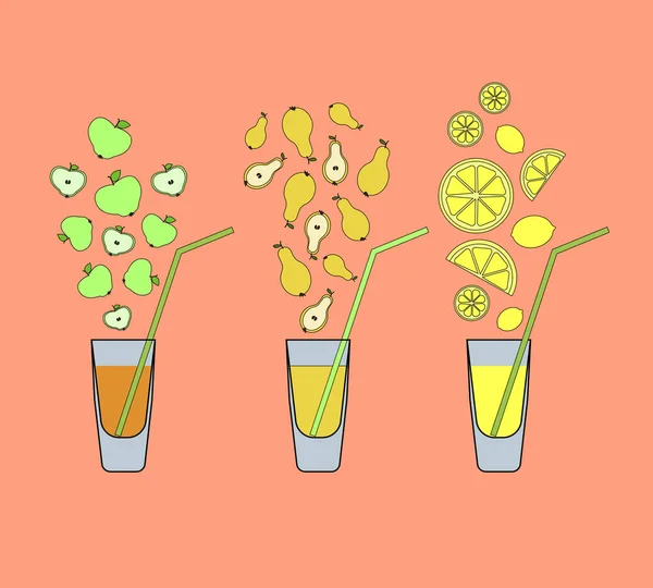 Sucuri de fructe setate. ilustrație vectorială colorată — Vector de stoc