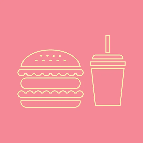 Hamburger Dan Air Soda Ikon Makanan Cepat Saji Ilustrasi Vektor - Stok Vektor