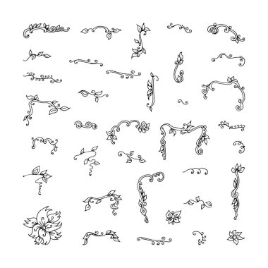 Çizilmiş tasarım öğeleri kümesi. vektör çizim