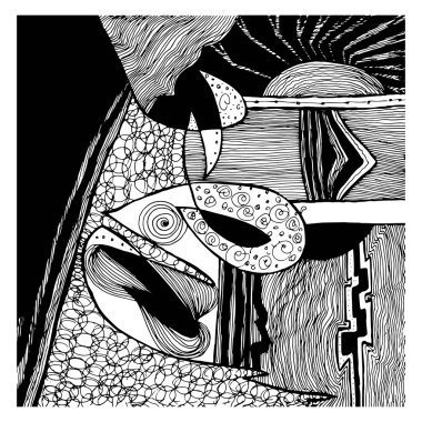 Soyut grafik siyah beyaz kompozisyon. çizilmiş vektör çizim el