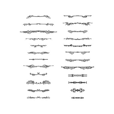 Dekoratif metin bölücüler kümesi. el vektör çizim beyaz zemin üzerine çekilmiş.