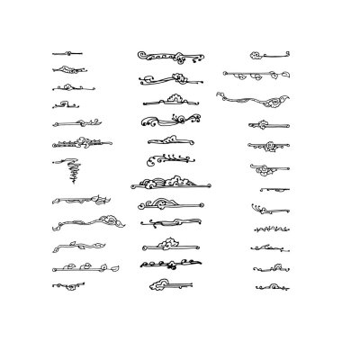 Çizilmiş dekoratif öğeler kümesi. Beyaz arka plan üzerinde vektör çizim.