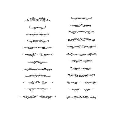 Dekoratif metin bölücüler kümesi. el vektör çizim beyaz zemin üzerine çekilmiş.