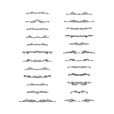 Dekoratif metin bölücüler kümesi. el vektör çizim beyaz zemin üzerine çekilmiş.
