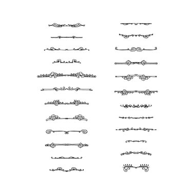 Dekoratif metin bölücüler kümesi. el vektör çizim beyaz zemin üzerine çekilmiş.