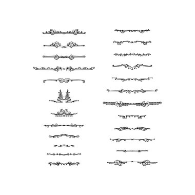 Dekoratif metin bölücüler kümesi. el vektör çizim beyaz zemin üzerine çekilmiş.
