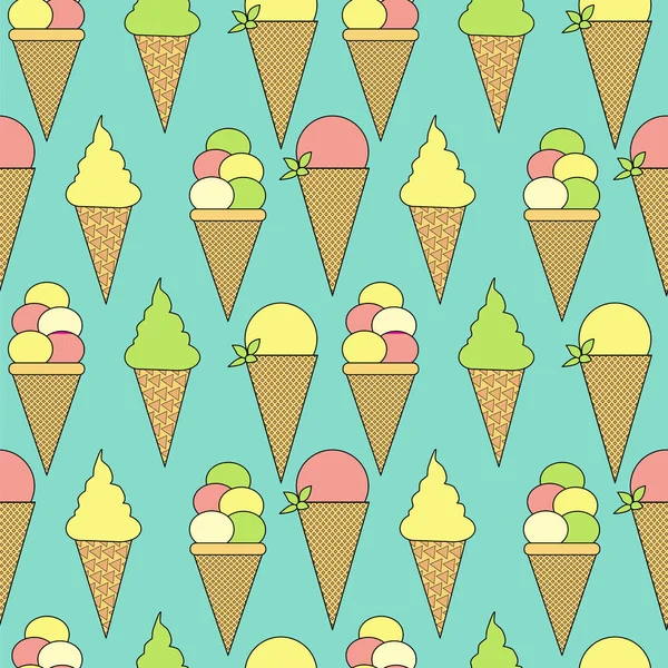 Конус мороженого бесшовный узор. красочная векторная иллюстрация — стоковый вектор