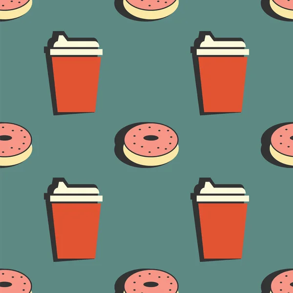 Café e Donut sem costura padrão. vetor —  Vetores de Stock