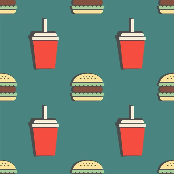 Hamburger ve kupa içki seamless modeli. vektör — Stok Vektör