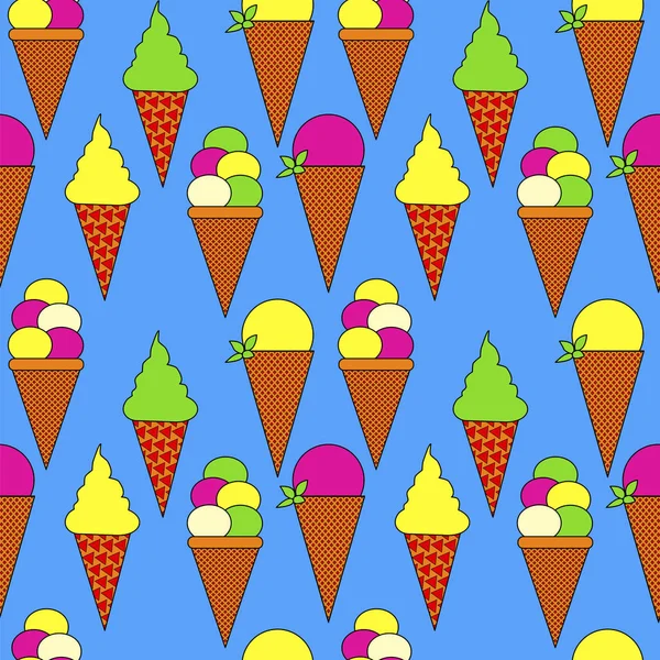 Helado cono patrón sin costura. vector colorido ilustración — Archivo Imágenes Vectoriales