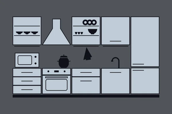 Kitchen furniture set. vector illustration on gray background — Stock Vector