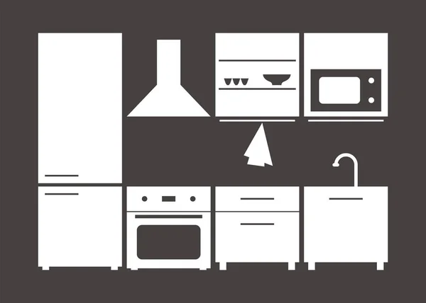 Kitchen furniture set. vector illustration on gray background — Stock Vector