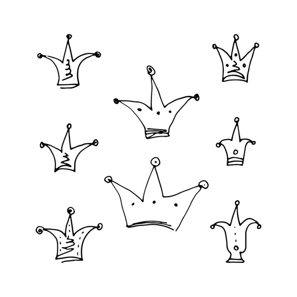 Coroas definidas. ilustração vetorial desenhada à mão sobre fundo branco — Vetor de Stock