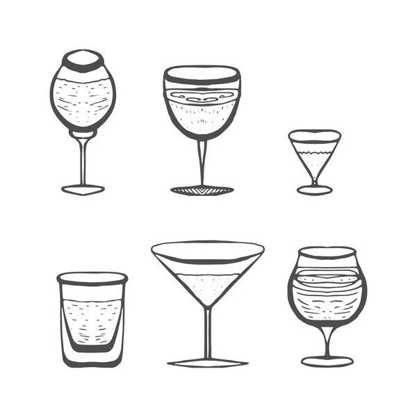 Ein Satz Weingläser. handgezeichnete Vektor-Illustration auf weißem Hintergrund — Stockvektor