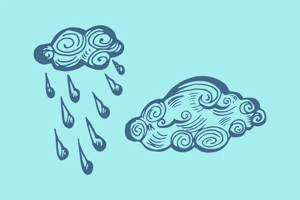 Conjunto de nuvens e nuvens de chuva. ilustração vetorial desenhada à mão — Vetor de Stock