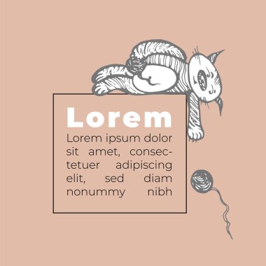 kedi karakter, el ile vektör çizim metin için yer ile çizilmiş